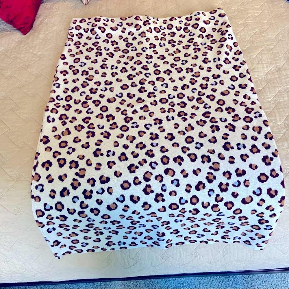 Ann Taylor Leopard Print Skirt Set - Cream and Brown